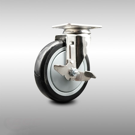 Service Caster 5 Inch 316SS Black Polyurethane Wheel Swivel Top Plate Caster with Brake SCC SCC-SS31620S514-PPUB-BLK-TLB